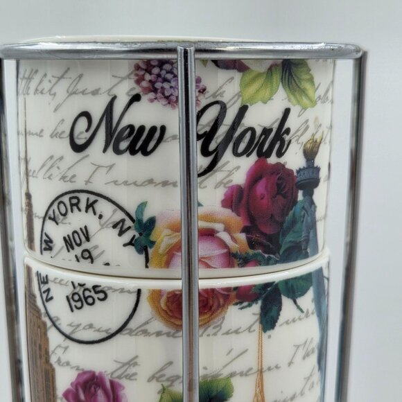 New York City Skyline Set of 4 Stacking Porcelain Mugs with a Metal Rack - Picture 7 of 12
